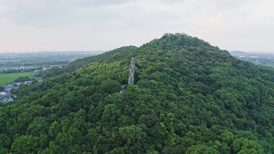 航拍上海松江天马山顶护珠塔