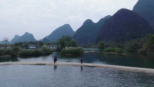 广西山水桂林阳朔遇龙河风景航拍