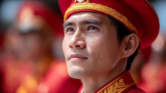 仪仗队军人目光坚毅神情庄重