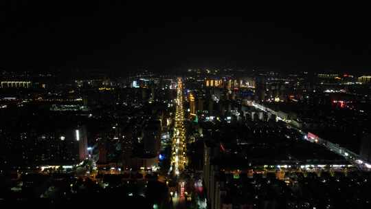 河南商丘城市大景夜景灯光航拍