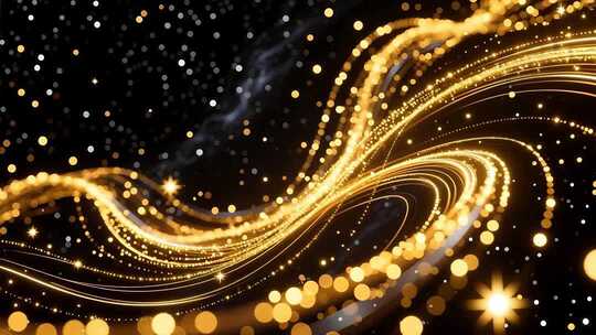金色粒子光线流动舞台背景素材科技质感4K
