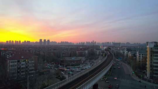 日出天津海河海津大桥复兴门城市交通风光