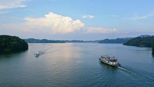 仙女湖湖面船航拍
