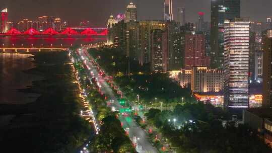 江西南昌红谷滩区夜晚夜景航拍高楼大厦摩天