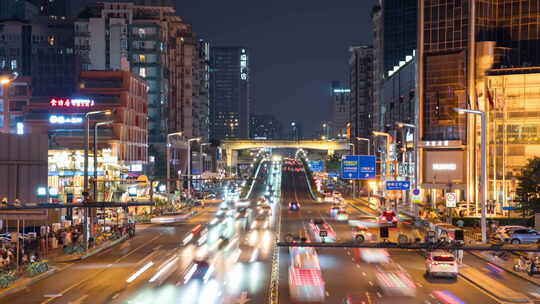 城市交通城市车流夜景延时