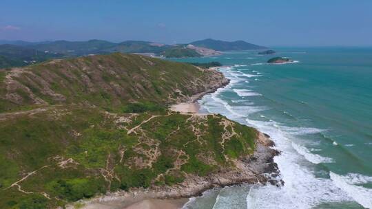 4k海岸线视频夏天深圳海边白浪沙滩海岛