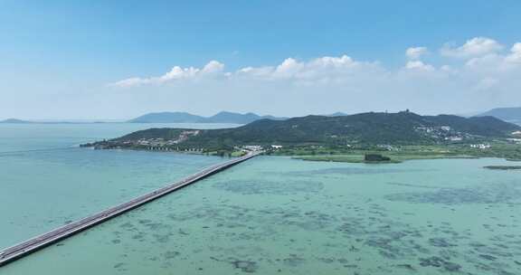 苏州吴中区太湖渔洋山风景区和太湖大桥航拍