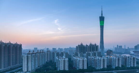 广州市城市风光在黄昏时刻的延时