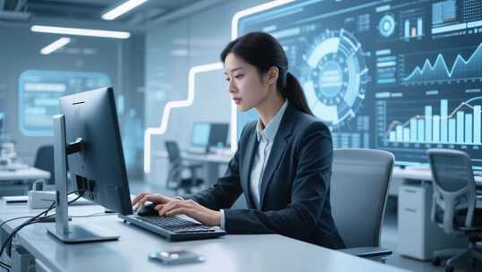 女商人办公操作电脑场景