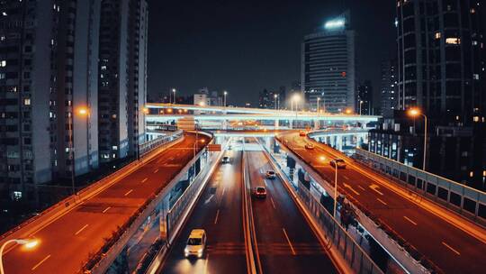 上海鲁班路高架夜景航拍视频素材模板下载