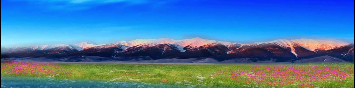 雪域高原蓝天白云雪山草原草地蒙古舞蹈背景