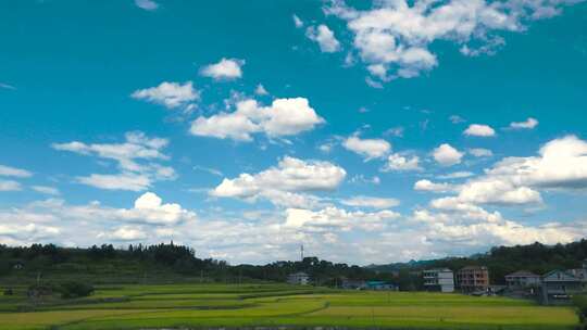 唯美田园白云流动天空延时空镜