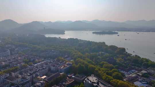 浙江杭州西湖景区环城西路城市风景航拍风光