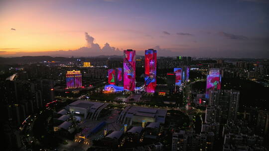 江门五邑华侨广场万达广场夜景航拍