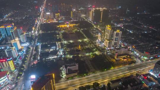 广西贵港新世纪广场夜景航拍视频素材模板下载