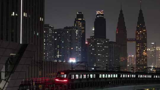 重庆海棠溪地铁站轻轨夜景航拍