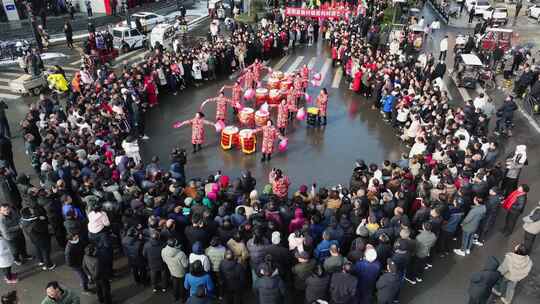 河南宜阳县元宵节社火表演节日庆祝航拍