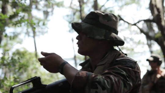 军队在森林里演习视频素材模板下载