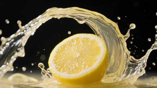 柠檬切片入水瞬间画面