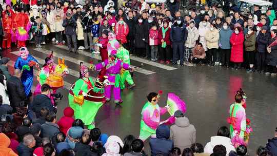 河南宜阳县元宵节社火表演节日庆祝航拍