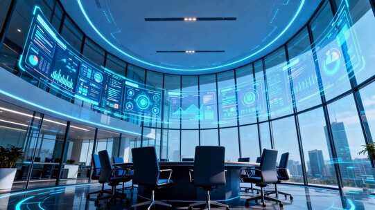 科技感会议室内部全景