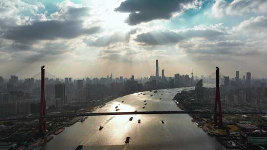 上海杨浦大桥绿城市全景视频素材模板下载