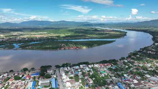航拍泰国老挝清盛城市湄公河河滨景观视频素材模板下载