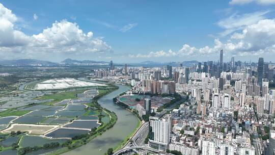 航拍深圳河深圳全景