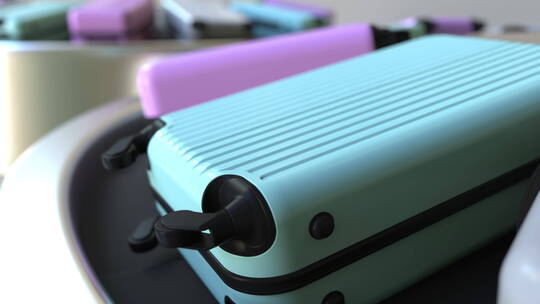 行李箱在机场的行李传送带上移动视频素材模板下载