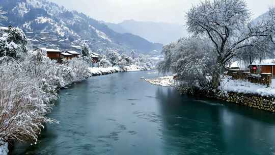 冬天雪景中的河流