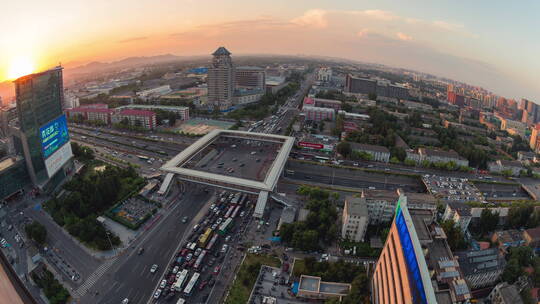 俯拍北京中关村缓堵口子桥 日转夜延时