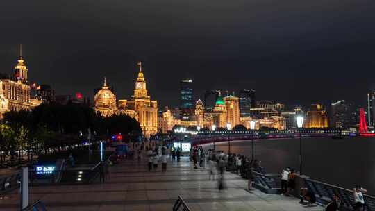 上海_上海外滩夜景_建筑群延时摄影视频素材模板下载