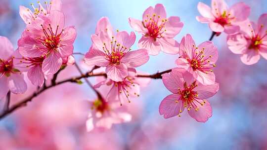 春天樱花盛开粉色花瓣蓝天生机勃勃治愈