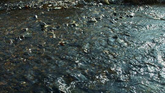 初冬自然景色山下流淌清澈河水碎石