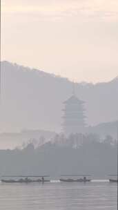 杭州清晨城市建筑西湖风光竖版