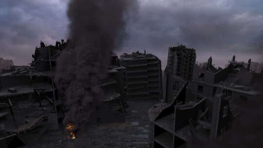 战争或地震后毁坏的建筑物，空中。视频素材模板下载