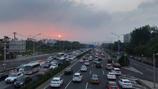 北京北四环夕阳日落延时拍摄