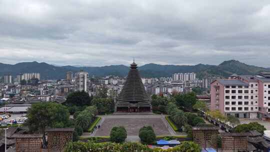 柳州市三江侗族自治县三江鼓楼航拍