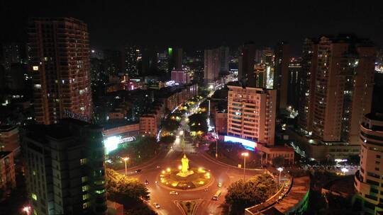 福建南安溪美夜景郑成功车流转盘交通航拍视频素材模板下载