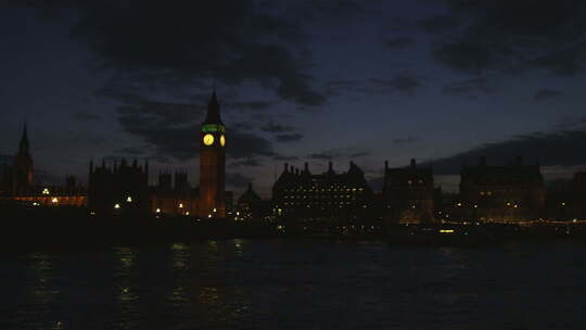 伦敦城市景观，包括晚上的大本钟。
