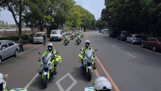 4k东莞巡逻骑警视频摩托车队警察形象