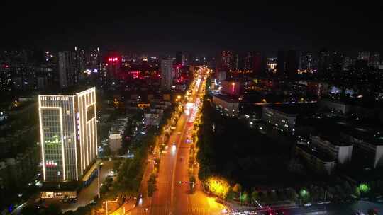 航拍山东泰安城市夜景