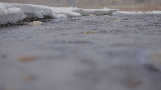 冰雪河岸流水变焦4k50帧灰片