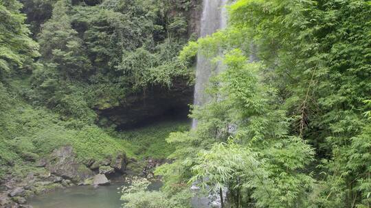 天河瀑布 阴天春天夏天航拍 雅安