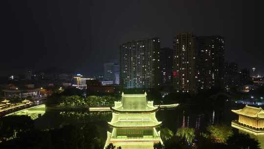 浙江湖州项王公园夜景航拍