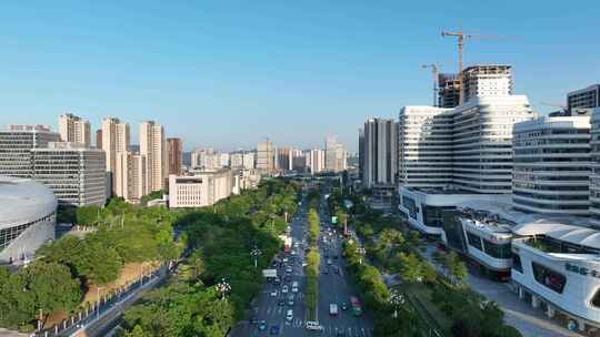 广州黄埔区城市建筑风光航拍道路交通车流