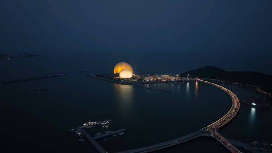 粤港澳大湾区地标珠海夜景日月贝情侣路