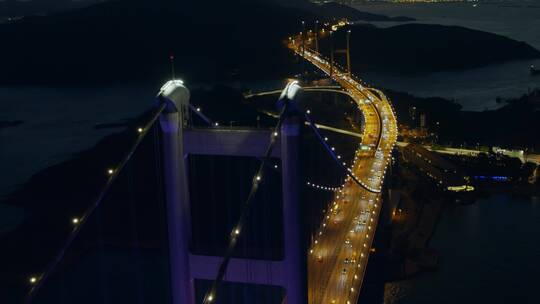 香港青马大桥夜景航拍