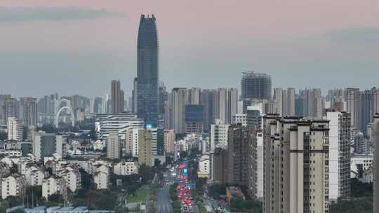 4K航拍昆山城市日落风光大景