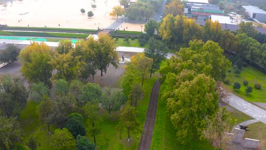 航拍西安大明宫秋天景色